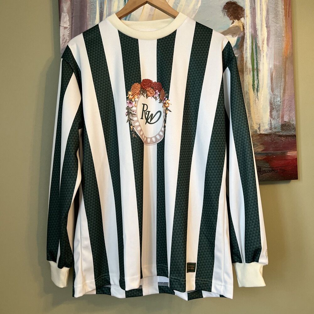 Cristian Jeffery Rosewood Rugby Rework Floral Crest Striped Jersey Green White